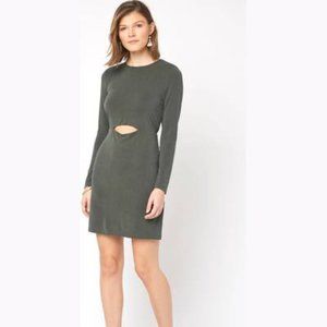 NSR Long Sleeve Cupro Cut Out Mini Dress in Oliva Size M